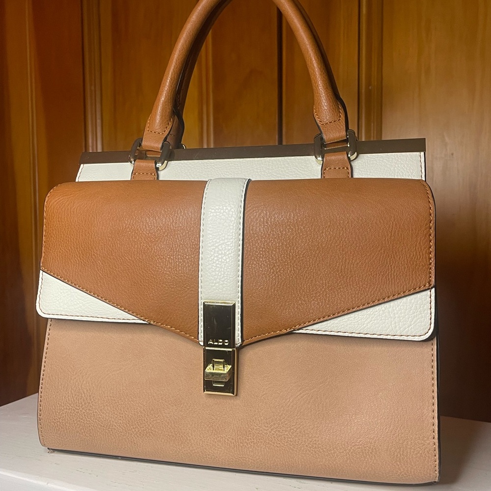Sleek Neutral, Brown, and White Aldo Leather Handbag